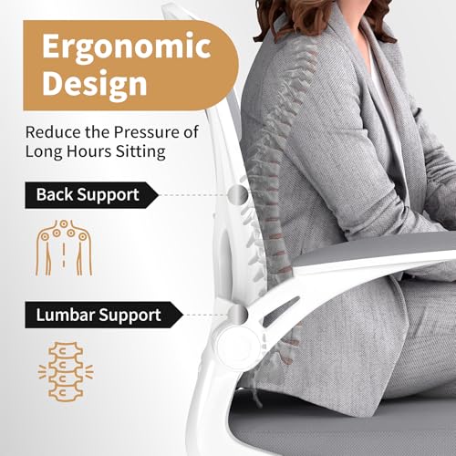 Image of Youhauchair Adjustable Mesh Ergonomic Office Chair with Wheels, Grey | Flip-up Arms, Lumbar Support, Home Desk Chair, Height Adjustable, Breathable, Mid Back Swivel Compurter Chair, Set of 1