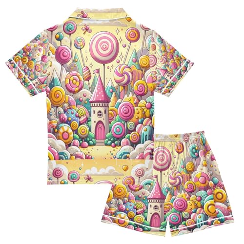 senya Sweet Candy Lollipop Satin Summer Pajama Sets Silk Short Sleeve Button Down Sleepwear2