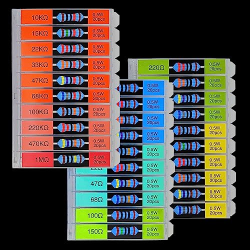 Eeeee 1/2W 30 Values 600Pcs Individual Compartment 1 Ohm-1M Ohm With 1% Metal Film Resistor Assortment Kit And Electrical Industrial Assorted Set K Ohm Pack For Led Lights Arduino Raspberry Pi #TOP3