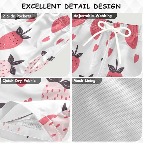 Boccsty Hearts Pink Strawberry Boys Swim Trunks Baby Kids Swimwear Summer Toddler Beach Board Shorts Bathing Suit 2T3