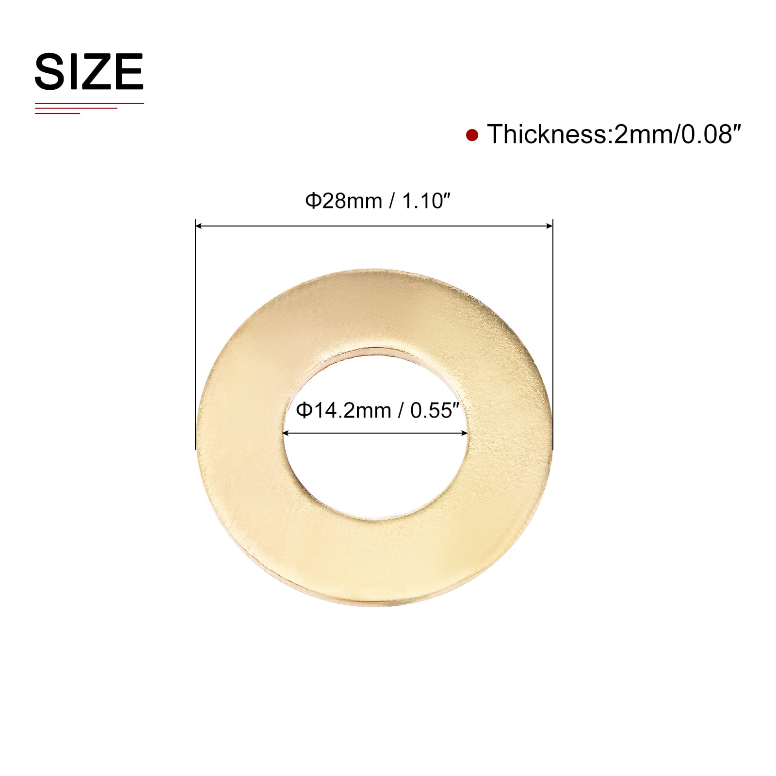 DTGN 14.2mmx28mmx2mm(IDxODxT) Flat Brass Sealing Washers - 10Pack - Good for Industrial Machinery M14 Screws - Brass Flat Ring Gaskets - Image 2