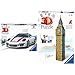 Ravensburger Porsche 911 - Puzzle 3D Veicoli & Italy Puzzle 3D Big Ben, Multicolore, 216 Pezzi + Accessori