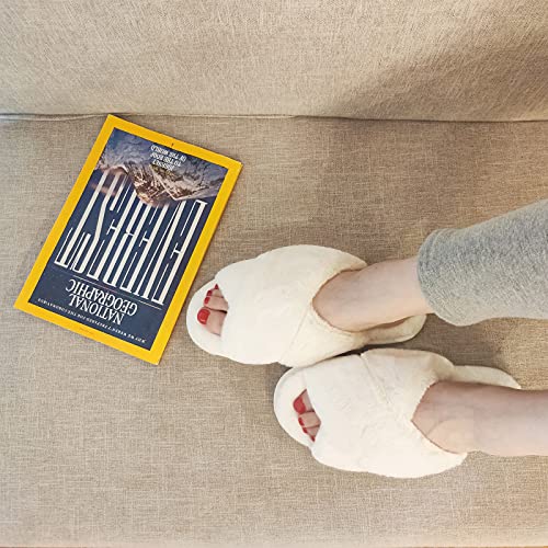 VONMAY Women's Fuzzy Slippers Cross Band Faux Fur Open Toe House Shoes - image 2