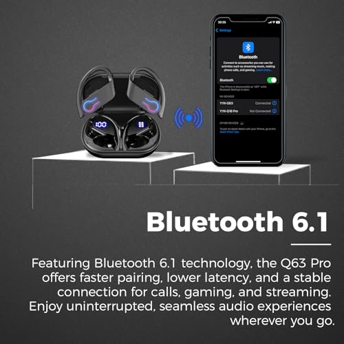 Wireless Bluetooth Earbuds with 200H Playtime, Bluetooth 6.1 Low Latency, Smart Noise Cancellation, IPX7 Waterproof, LED Power Display & Ergonomic Ear Hook – Ideal for Sports, Work & Travel- Black - Image 6