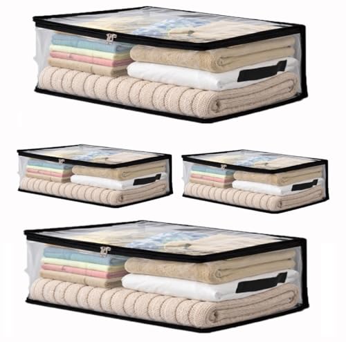 Image of Transparent Plastic Clothes Storage Bag |Foldable Saree Organiser for Wardrobe|Saree covers for storage|Saree Covers with Zip for Storage|Garments Saree Bags (Pack of 4)