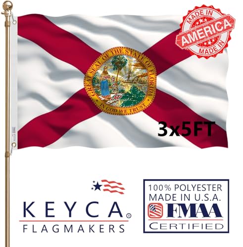 KEYCA Florida Flag 3x5 FT 100% Made in The USA-Heavy Duty Vibrant Colors Double Sided Florida State Flag with 2 Brass Grommets for Home/Company/Indoor Outdoor Decoration