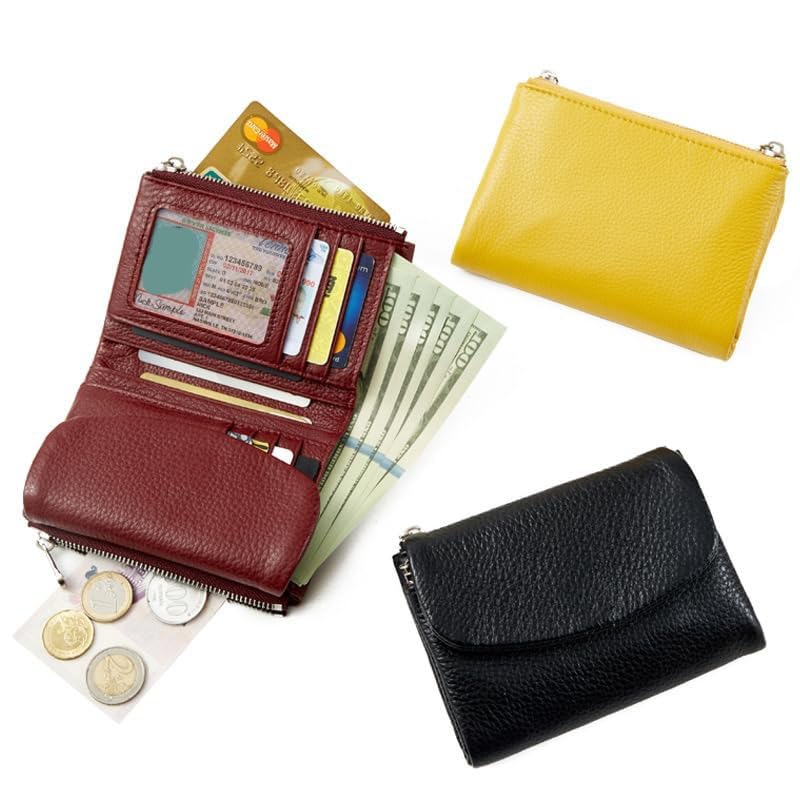 Unisex Pebble Leather Wallet,Small Wallets for Women,Full Grain Leather Coin Purse,Multicolor Clutch for Women, for Coins and Cards,for Men and Women(Red)2