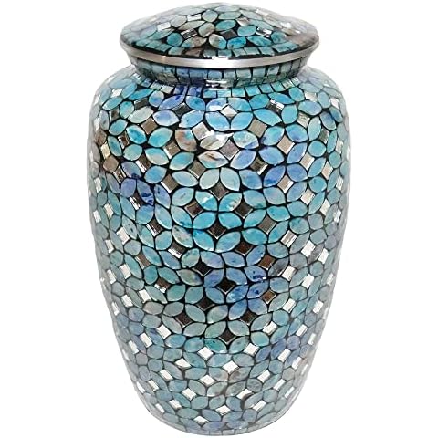 Extra Large Urn - up to 350 pounds - Hand Made Funeral Urn for Human Ashes - Hand Applied Individual Glass Tiles Create a one of a Kind Work of Art - Extra Large Size 13 inches in Height Cover