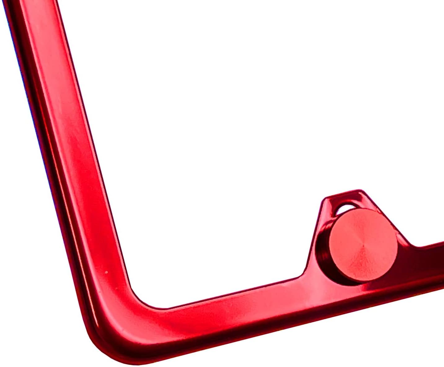 Silicone Back Guard Four Holes Slim License Plate Frame Candy Red Powder Coated Universal Fit Aluminum Screw On Cap Cover, T304 Stainless Steel, Rust Proof Weather Proof (Qty: 1 Frame)