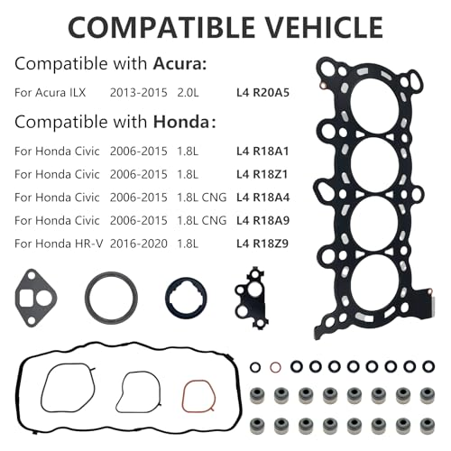 Image of HS26397PT Head Gasket with Head Bolts Set for Honda Civic HR-V 1.8L 2006-2020, for Acura ILX 2.0L2013-2015, L4 R20A5 R18A1 R18Z1 R18A4 R18A9 R18Z9, 12251R60U01 HS54528