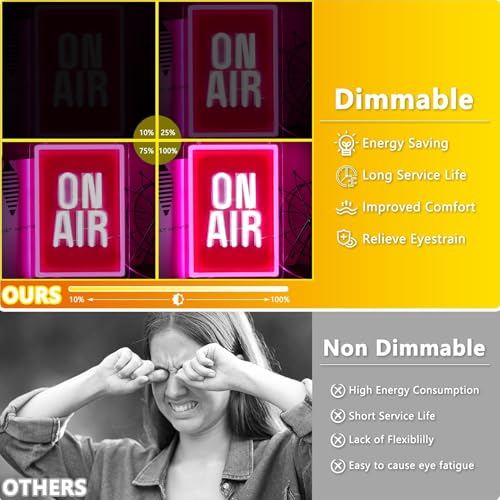 Image of ON AIR Neon Light Recording Neon Signs Wall Decor for Podcast Setup,Broadcasting Room,Radio Station,Home Studio, Gift Art for Friends,Podcaster 11.2 x 7.87 IN-USB Powered-Acrylic