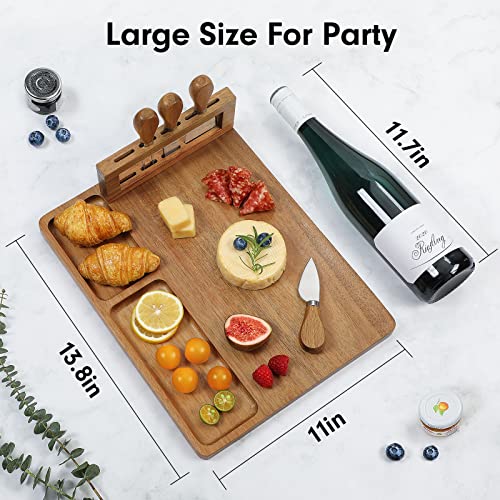 Easoger Acacia Cheese Board and Knife Set 14” x 11” Large Charcuterie