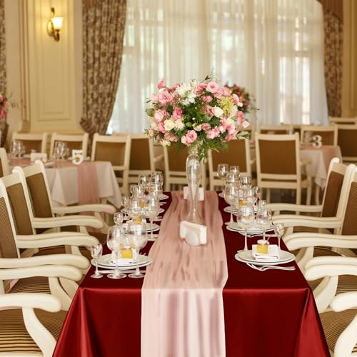 Image of TURSTIN 1 Pack Burgundy Satin Tablecloth 102 x 58 Inch Overlay Table Cover