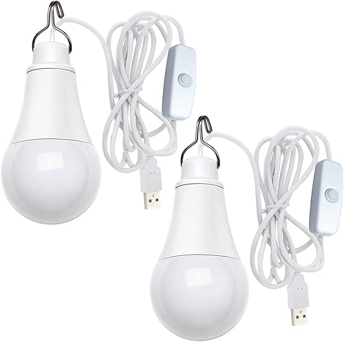 Paquete de 2 luces de campamento USB de 10 W, luz portátil de 700 lúmenes, lámpara de emergencia portátil con cable de 6.56 pies para lectura,