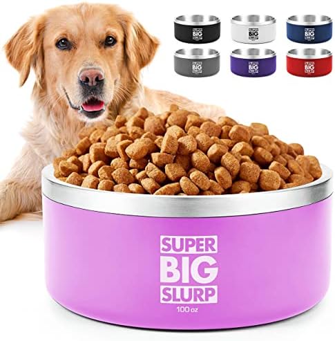 Tuff Pupper 100 oz Heavy Duty Insulated Bowl for Large Dogs | Stainless Steel Pet Bowl Holds 12 Cups Food / 90oz Water | Dishwasher Safe Dog Bowl | Non-Slip Rubber Base | Durable Powder Coated Colors
