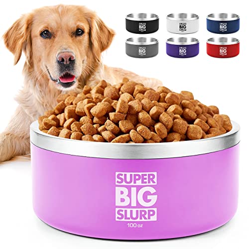 Tuff Pupper 100 Oz Heavy Duty Insulated Bowl For Large Dogs | Stainless Steel Pet Bowl Holds 12 Cups Food / 90Oz Water | Dishwasher Safe Dog Bowl | Non-Slip Rubber Base | Durable Powder Coated Colors #TOP2
