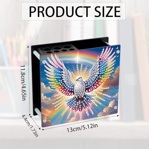 Image of DIY 5D Diamond Painting Pen Holder - Peaceful Rainbow Dove Pencil Cup for Inspirational Decor, Acrylic Diamond Art Pen Holder Organizer, 5D DIY Desk Organizer with Beads, for Craft Desk or Gift
