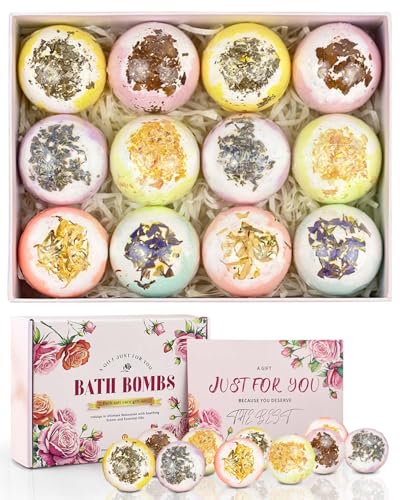 Badebomben Geschenkset 12 Stück, 6 Heilige Blumendüfte, Bio natürliche ätherische Öle, 80g Badesalz Duschbomben, GenießEn Sie Feuchtigkeitsspendende Spa-Haut, Warmes Geschenk für...
