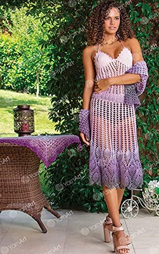 Miniatura 5 de YarnArt Flowers - Hilo de algodón con purpurina a la luz de la luna, suave, ganchillo arcoíris, tejido a mano con lúrex metálico, brillante, pastel