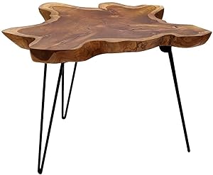 Mesa de sala de estar de teca de diseño, mesa plegable de madera de teca con marco de metal, mesa de centro, plegable, madera natural única, duradera