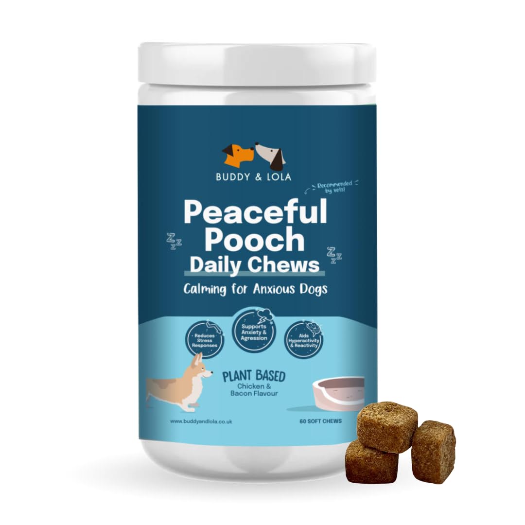 – Peaceful Pooch Dog Calming Products - Perfect Remedy for Dog Anxiety relief - Easy to Use Plant Based Chews, Breeds - Great for Rescue or Re Homed Pets