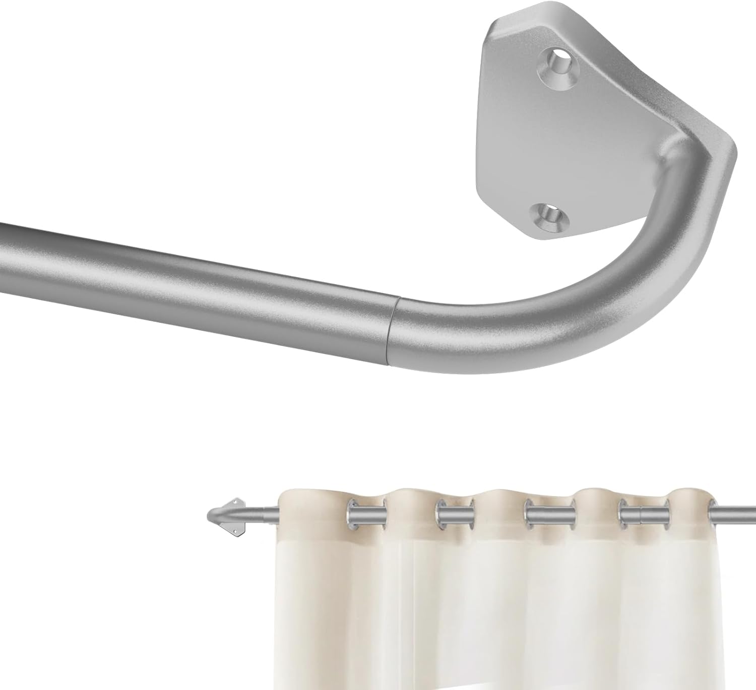 Silver Curtain Rods for Windows 28 to 48 inch, 5/8 inch Adjustable Wrap Around Blackout Curtain Rods for Bedroom & Outdoor Silver 30-48''