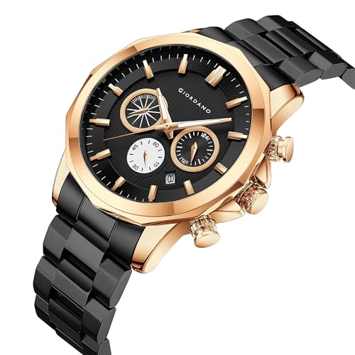 Image of Giordano AW22 Collection Analog Watch for Men with Color Variant and Stylish Metal Strap| Chronograph Multifuntional Mechanism -GZ-50036-33 (Black and Rose Gold)