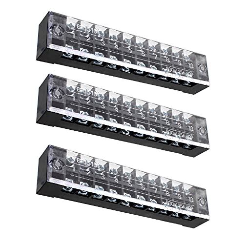 SRJQXH 3 Stück 10 Bit Schraubklemmenleiste Set, 600V 15A Zweireihige Schraubklemmen, Vorisolierte Terminal Barrier Strip mit Schutzhülle, für Haushaltsgeräte, Elektronische Schaltung Cover