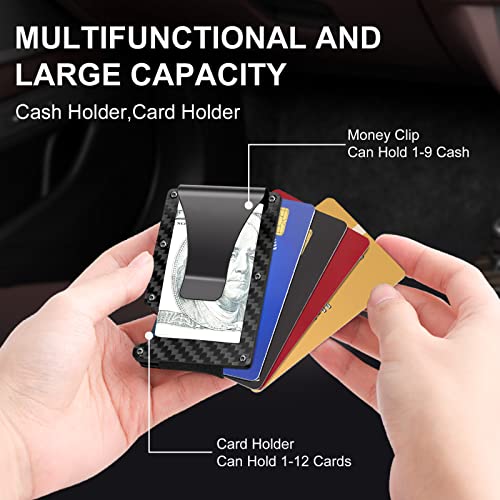 Image of Slim Wallet for Men, Metal Money Clip Wallet, RFID Blocking Minimalist Wallet, Pocket Cash Credit Card Holder for Men (Old Elastic, Carbon Fiber)
