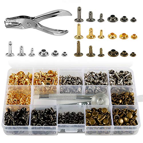 360 Rivets Cuir Set,3 Tailles Rivets Couture Double Cap Tubulaire Goujons en Métal avec Punch Pince et 3 Pièces Outils de Fixation Pour DIY l'Artisanat Rivets de Remplacement Décoration de Robe