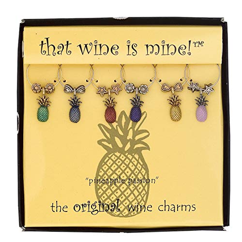 Wine Things Pineapple, Painted Wine Charms, Fits neatly around stem, Multicolor