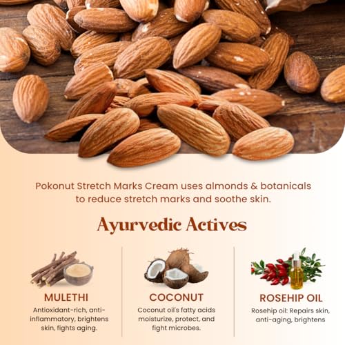 Image of Pokonut Ayurvedic Stretch Mark Cream | Improves appearance of Fresh and Mature Stretch Marks | Infused with Hyaluronic Acid & Rosehip Oil | Natural and Cruelty-Free (50 gm, Pack of 1)