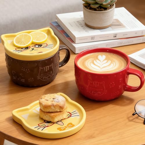 Set de 2 Tazas de Cerámica con Tapa Diseño Gato miniatura 4