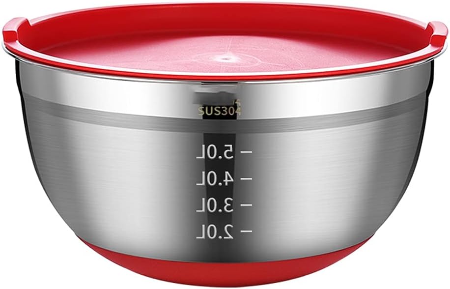 JSEIAJB Mixing Bowls With Airtight Lids, Metal Bowls By Measurement Marks Colorful Non-Slip Bottoms(18cm)