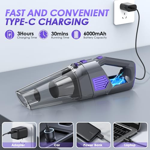 Image of Gxzsk Handheld Vacuum Cordless, 15000PA Strong Suction Hand Held Car Vacuum Cleaner Rechargeable, Portable Hand Vacuum with Multi-Nozzles & Washable Filter for Home Office, Car, Pets
