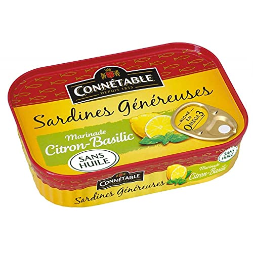 CONNETABLE - Sardines Citron Basilic en Boîte de 140g - Saveur Généreuse et Rafraîchissante - Riche en Oméga 3 - Conserves de Poisson de Qualité - Lot De 4 - Vendu Par Lot