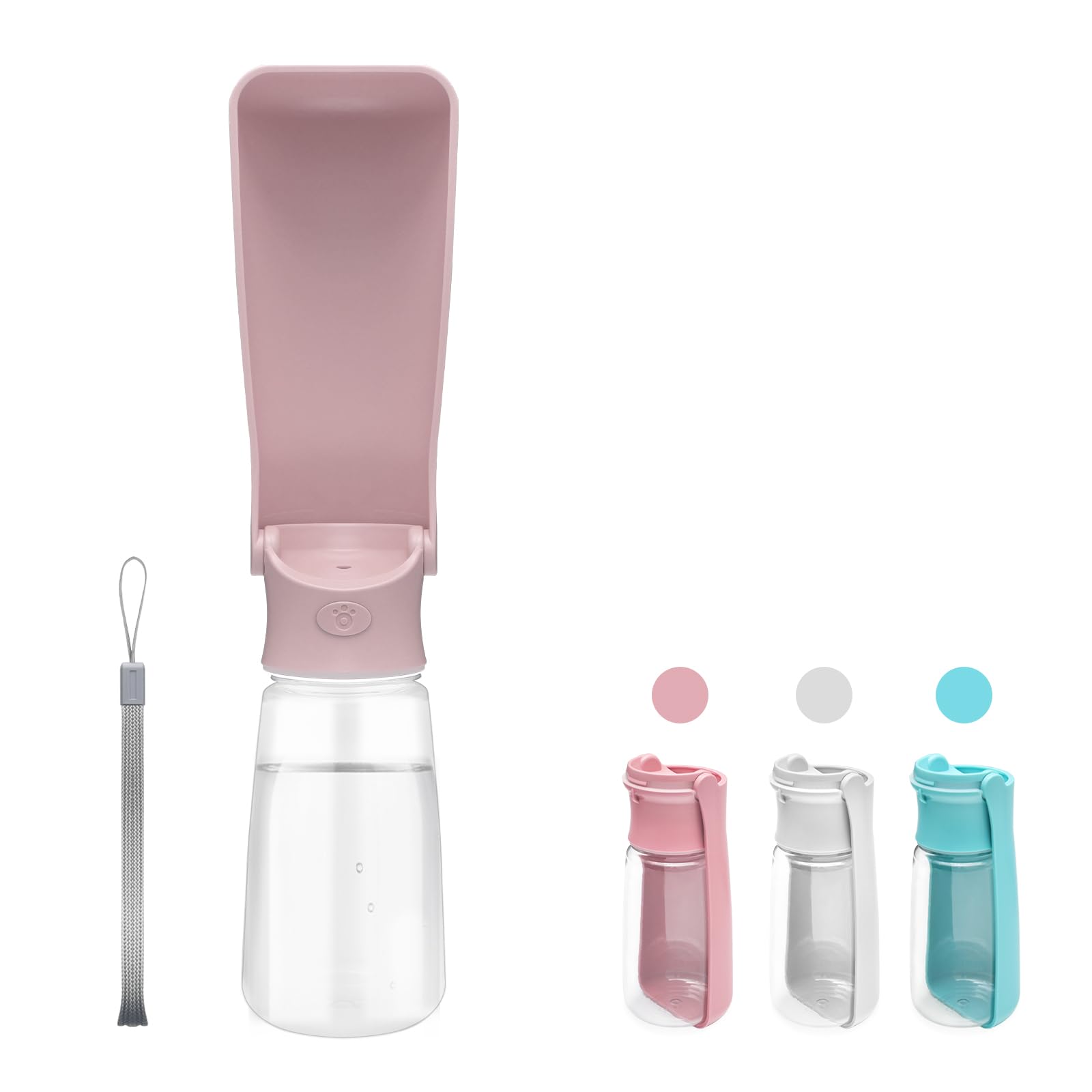 PETCOOZ Botella de Agua para Perros 550ml, Bebedero Plegable Portátil de Mascotas, Recipiente de Agua Perros al Aire Libre, para Caminar Pasear Viajar Acampar Senderismo, Rosa