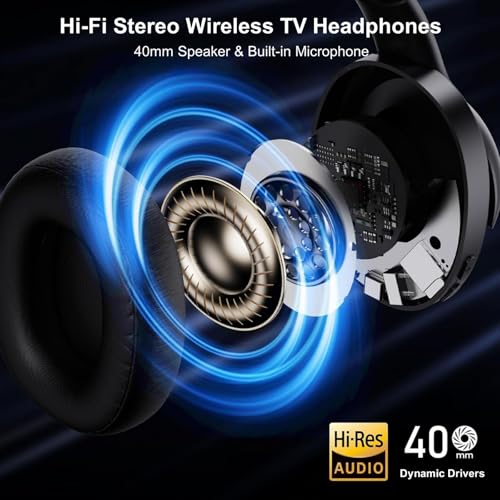Auriculares TV ANC Inalámbricos para Personas Mayores - Cancelación Activa de Ruido, Plegables Bluetooth 5.3 Auriculares con Transmisor (Óptico/Coaxial/USB/RCA/AUX), Audio Hi-Fi, 35H Autonomía - imagen 2