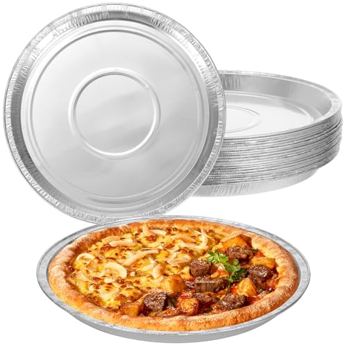 20 Pcs Disposable Pizza Pans 12 Inch Round Aluminum Pizza Pans Disposable Foil Bakeware Serving Trays Oven Safe for Baking Pizzas Chocolate Cookie Cakes Party Activities Decorations