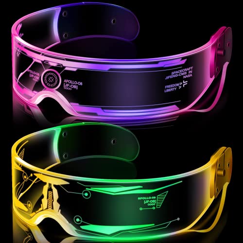 Kimimara Cyberpunk LED Brille - Party Leuchtbrille Leuchtende Visor Glasses 2 Pcs Cover