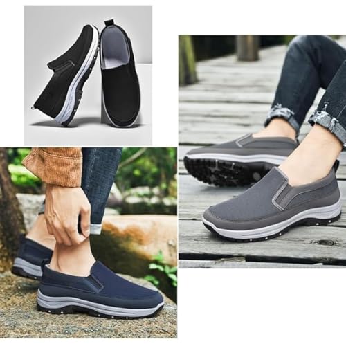 Enjerr Orthopedic Shoes Men,CNA Shoes for Men,Men's Arch Support Slip-on Canvas Loafers,Comfortable Breathable Walking(Black,6)4