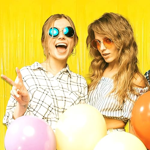 Image of 3 Pack Macaron Yellow Foil Fringe Curtain Backdrop, 3.28Ft x 9.8Ft Metallic Tinsel Foil Fringe Streamer Curtains for Photo Booth, Christmas Day, Thanksgiving, Wedding, New Year Party Decorations