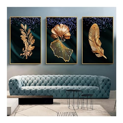 Peinture sur toile de luxe salon, décoration murale feuilles vertes pour ambiance cosy