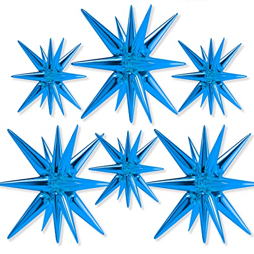 Image of PartyWoo Royal Blue Star Spike Balloons 6pcs Explosion Foil Mylar Balloons