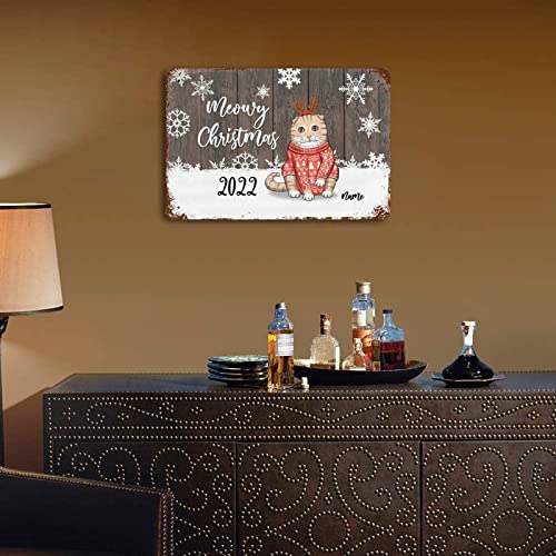 Meowy Christmas Cat Aluminum Sign Custom Cat Breed Plaque Tin Sign Personalized Metal Sign Retro Wall Decor For Home Gate Garden Bars Restaurants Cafes Office Store Pubs Club Sign Gift 8"X12" #TOP5