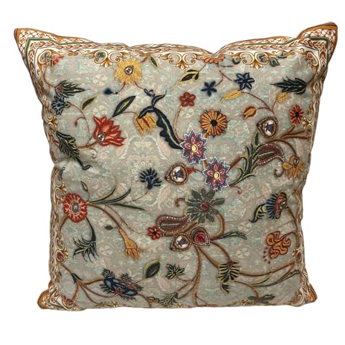 Image of MN Creation Cushion Cover Set of 5, Multicolour, Velvet, Floral Embroidered, Bohemian Style, for Sofa and Home Decor (16 * 16)