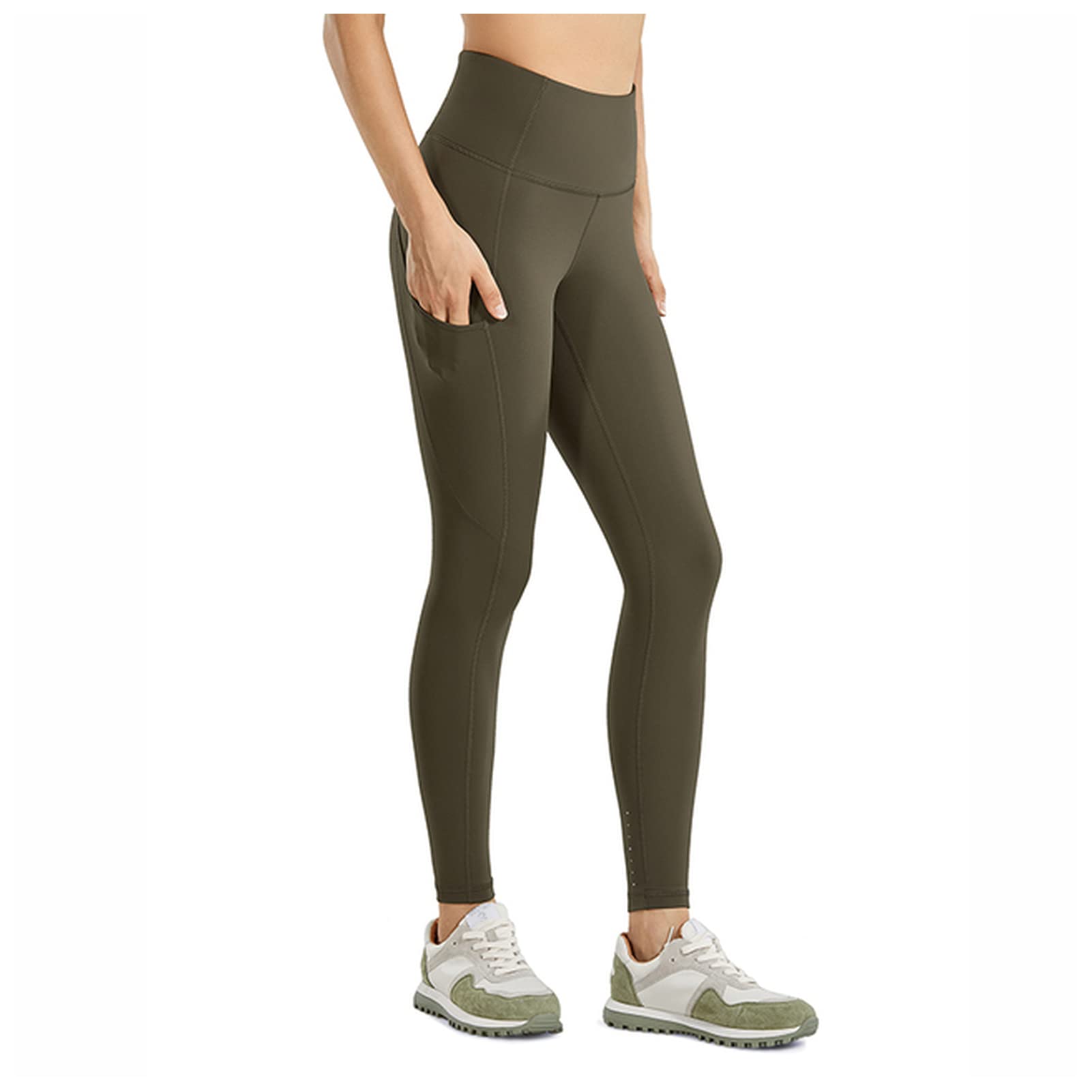 DUnLap Legging de sport taille haute pour femme avec poches, sensation nue - Legging d'entraînement - 63,5 cm de large pour femme