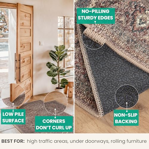 Bloom Rugs Washable Non-Slip 5' x 7' Rug - Beige Traditional Bordered Area Rug for Living Room, Bedroom, Dining Room, and Kitchen - Exact Size: 5' x 7'