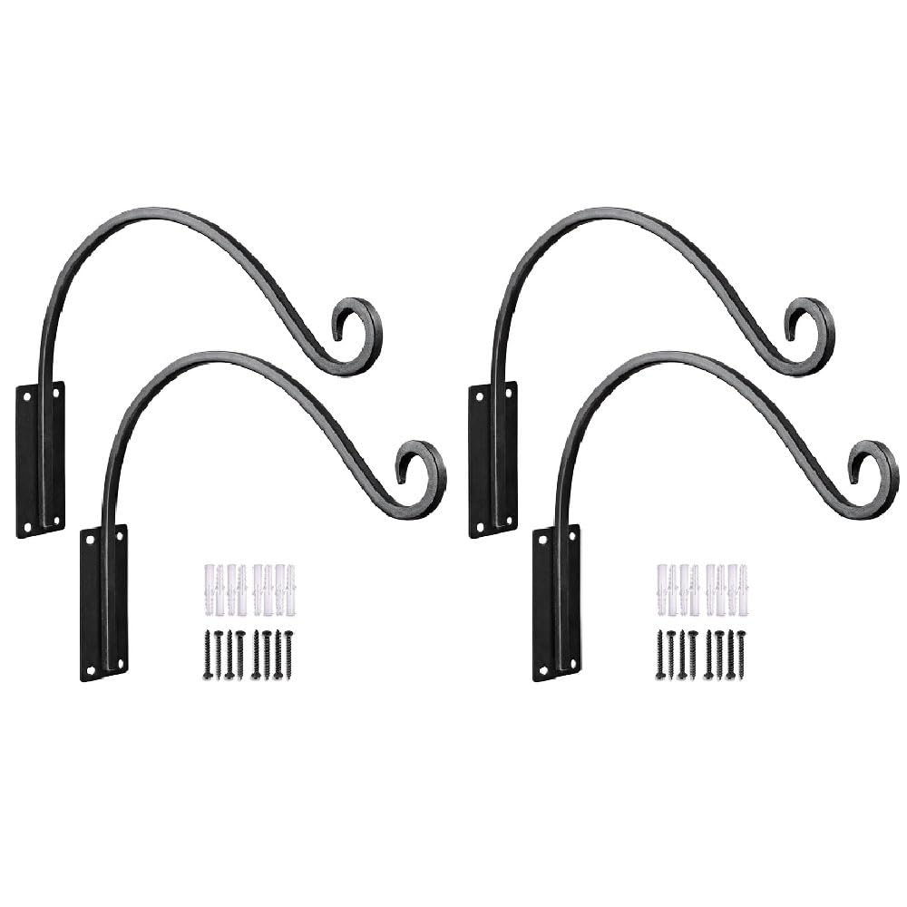 Outdoor Hanging Plant Hanger, 4 Pack Heavy Duty Wall Hanging Plant Bracket Hooks, Hanging Basket Brackets for Bird Feeders, Wind Chimes, Plant Baskets (28 * 40cm)