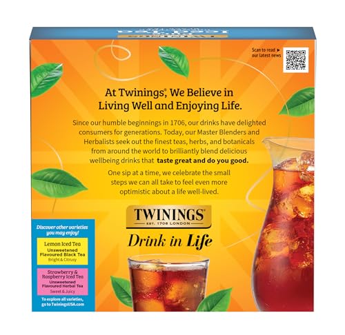 Image of Twinings Black Iced Tea, 72 Oversized Tea Bags, Makes 18 Pitchers or 144 Servings, Unsweetened, Caffeinated, 72 Count (Pack of 1)
